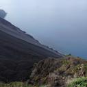 Stromboli - Sciara del Fuoco (blackened laval scar running down to the sea)