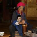 Farmer making tibetan butter tea