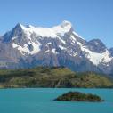 El Paine Grande under blue sky